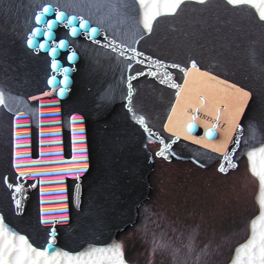 CACTUS SERAPE NECKLACE WITH EARRINGS SET
